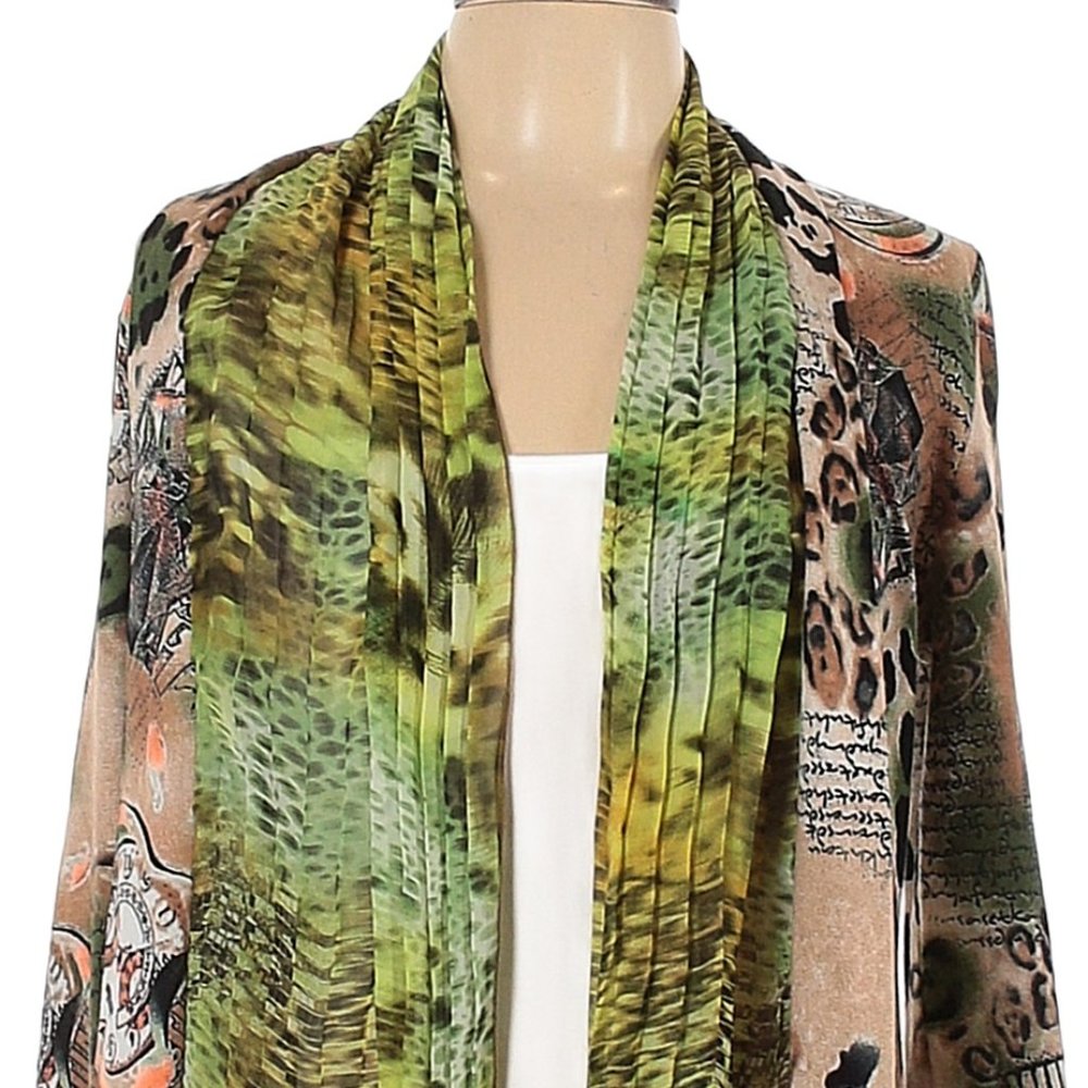 Jerry T New York Open-Front Mixed Media Boho Cardigan Size L Vintage 90s Style - Picture 2 of 4